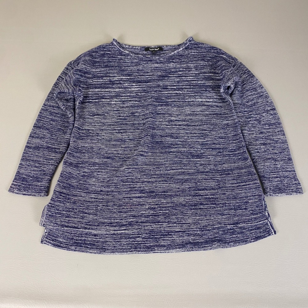 Ellen Tracy Sweater Top Women's Size XL‎ Blue Ivory Knit Pullover Cotton Blend